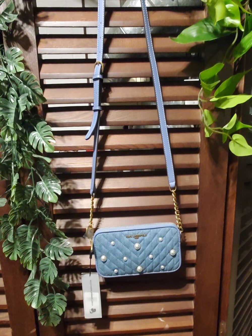 Karl Lagerfeld Paris Karolina Crossbody, Pearls & Denim